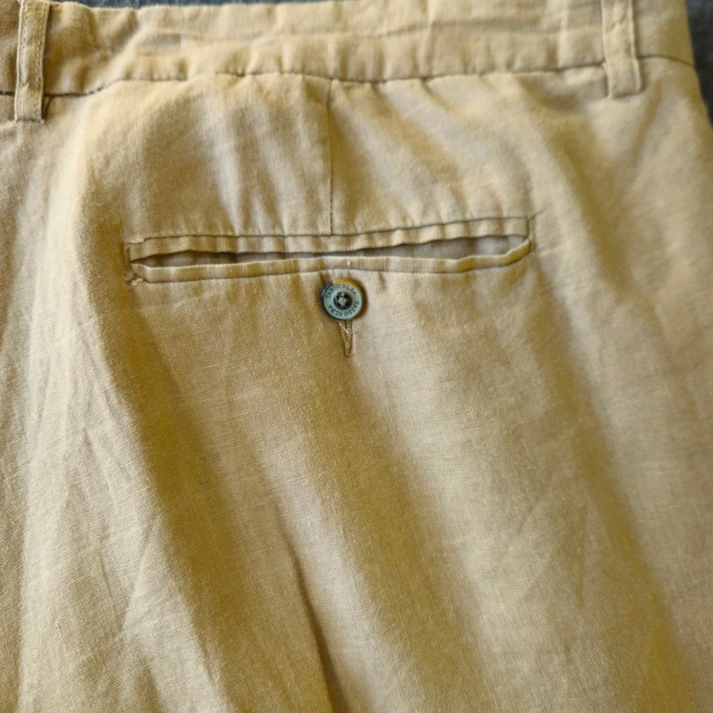 Tasso Elba ISLAND 38x32 Tan 100% Linen Straight Pants Beach Coastal Chic Lounge